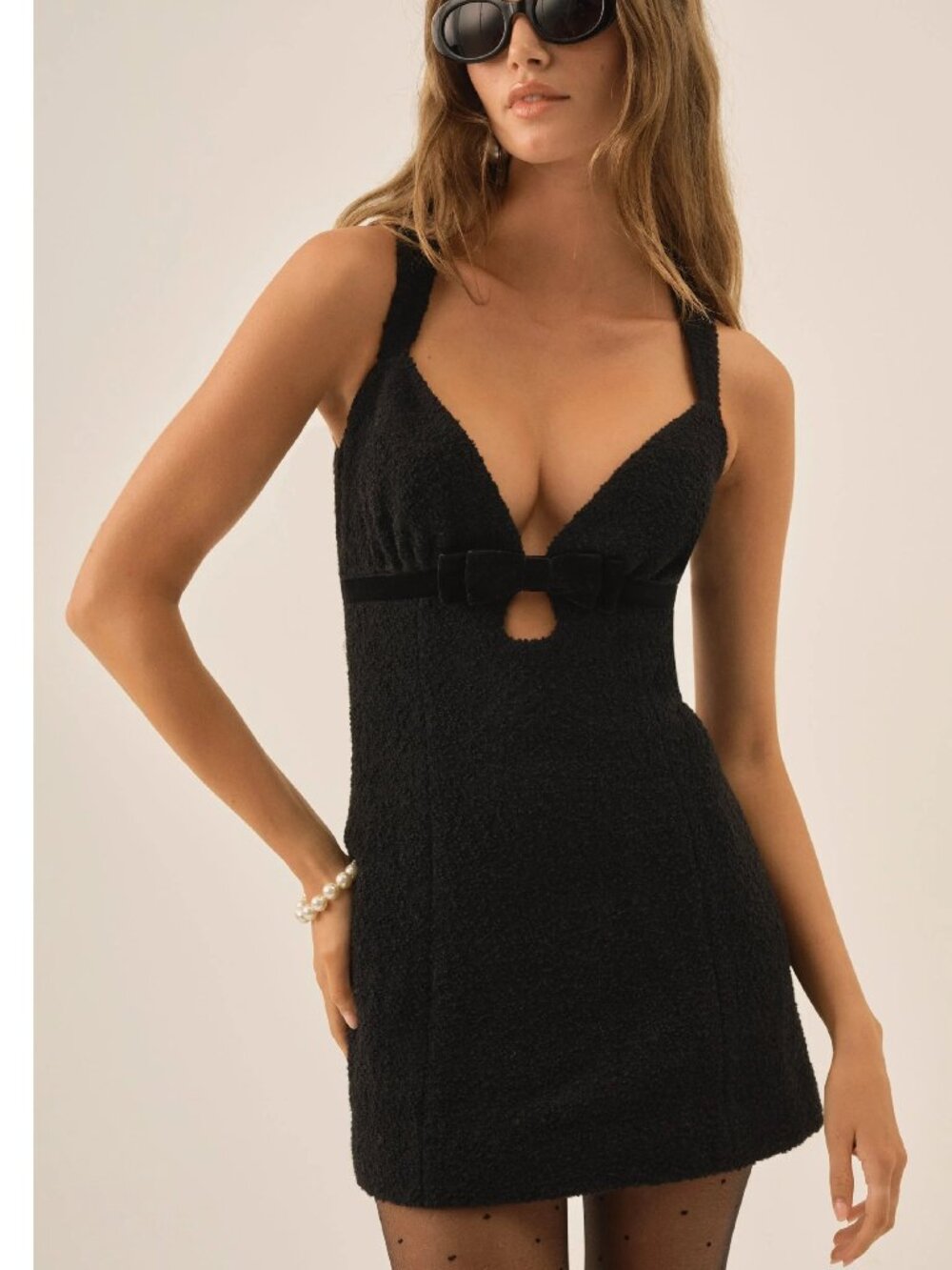 NWOT RARE $249 FOR LOVE AND LEMONS BONNIE BOUCLE BLACK MINI DRESS SIZE S
